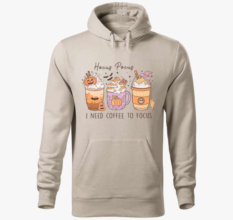 Hocus pocus coffee kapucnis pulóver — Drapp szürke
