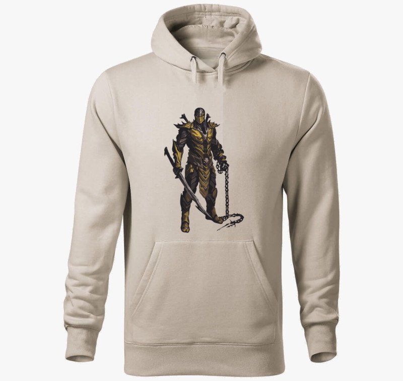 Mortal Kombat Scorpion modell kapucnis pulóver — Drapp szürke