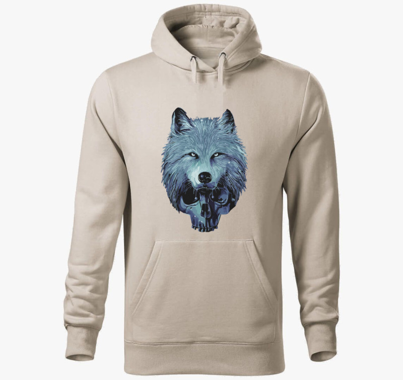 Skull wolf kapucnis pulóver — Drapp szürke