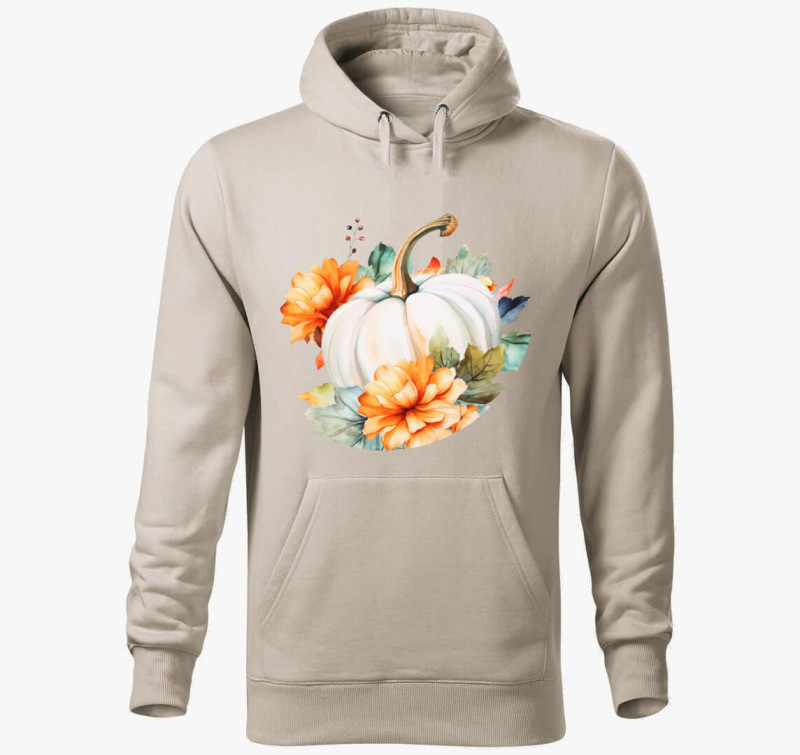 Floral white pumpkin kapucnis pulóver — Drapp szürke