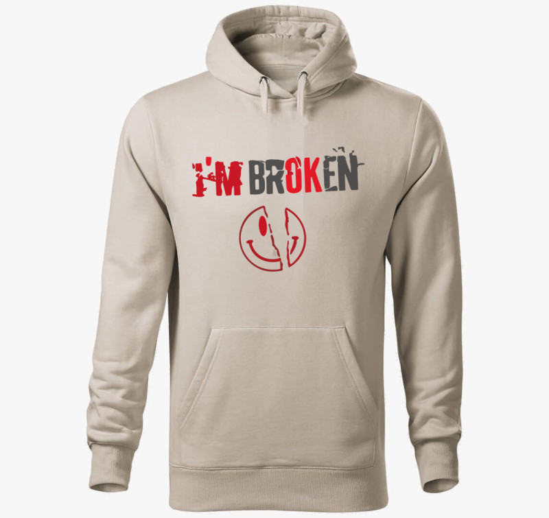 Im broken kapucnis pulóver — Drapp szürke