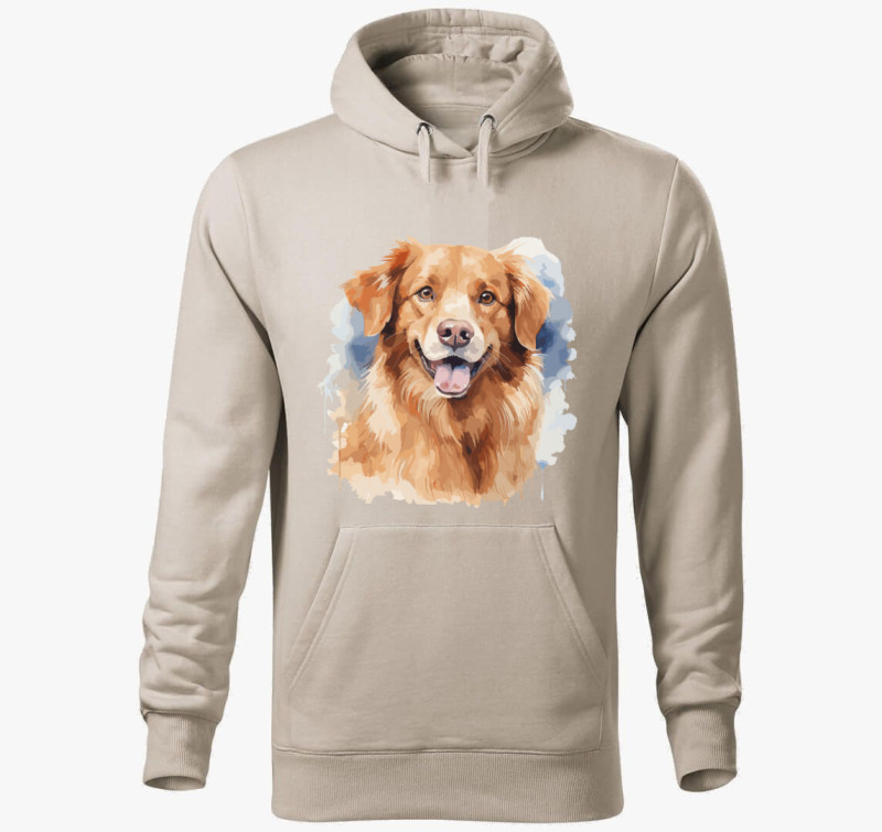 Golden retriever kapucnis pulóver — Drapp szürke