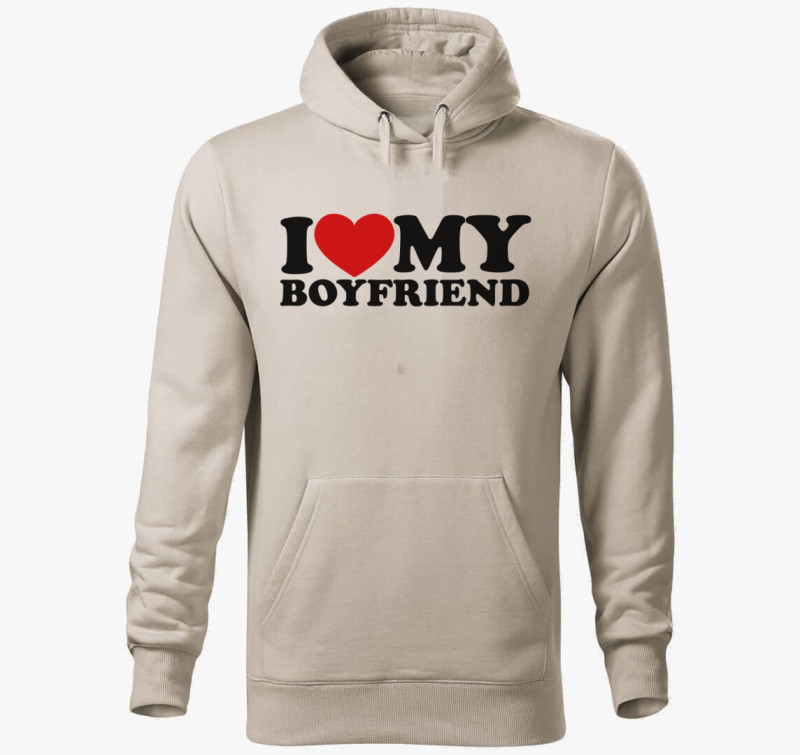 I love my boyfriend kapucnis pulóver — Drapp szürke