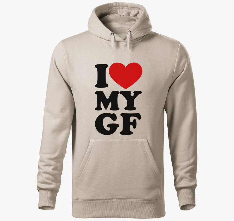 I love my gf kapucnis pulóver — Drapp szürke