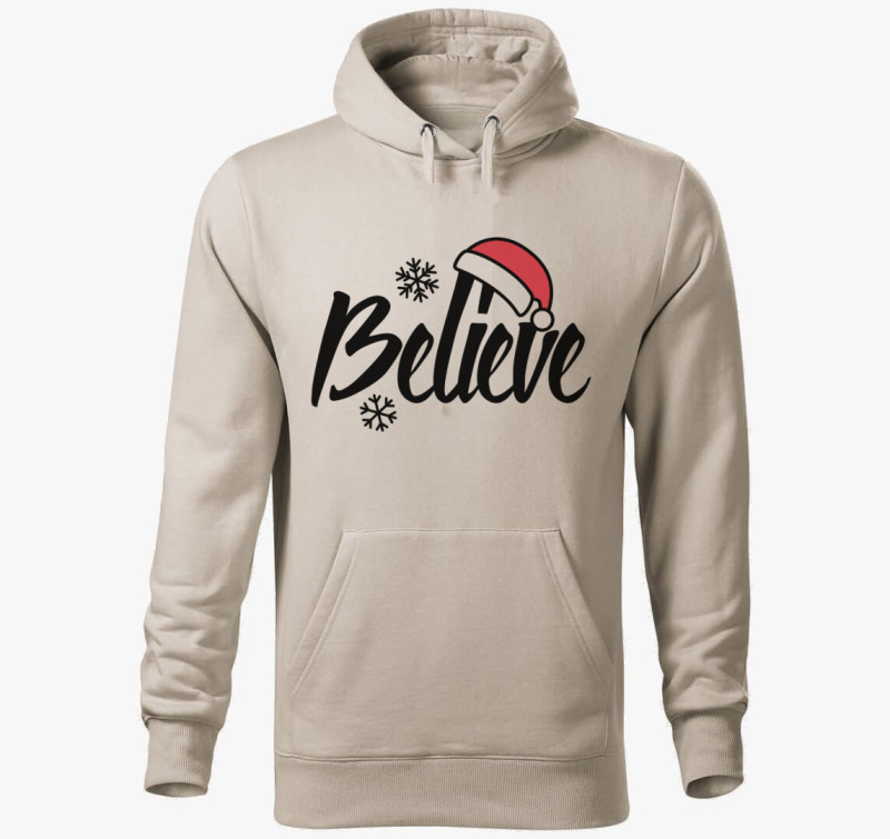 Believe Santa kapucnis pulóver — Drapp szürke