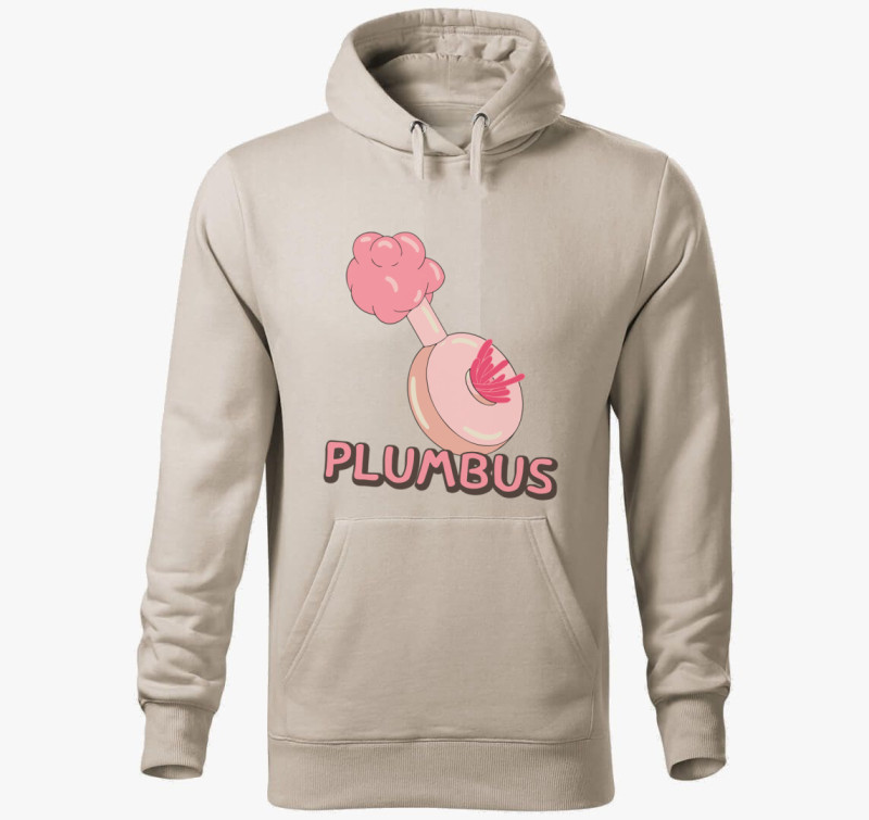 Plumbus kapucnis pulóver — Drapp szürke