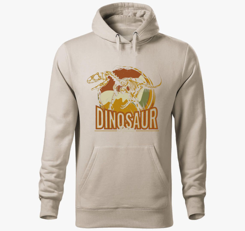 Dinoszauruszos kapucnis pulóver — Drapp szürke