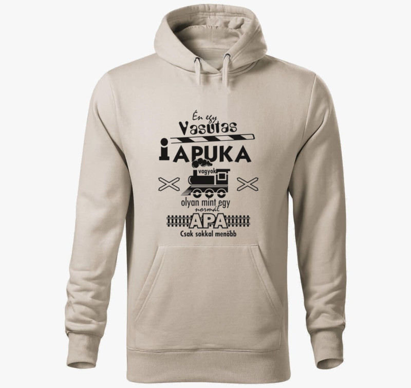 Vasutas apuka kapucnis pulóver — Drapp szürke