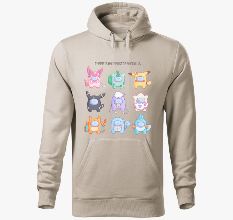 Pokemon - Among us kapucnis pulóver — Drapp szürke