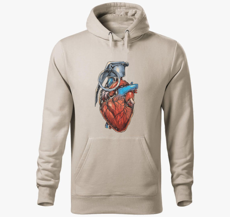 Heart Bomb kapucnis pulóver — Drapp szürke