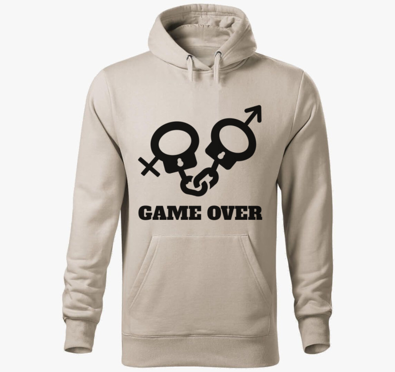 Game Over 3 kapucnis pulóver (női/férfi változatban!) — Drapp szürke