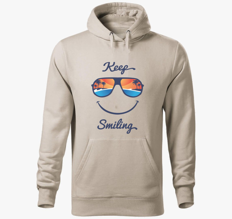 Keep Smiling  kapucnis pulóver - Pozitív embereknek — Drapp szürke
