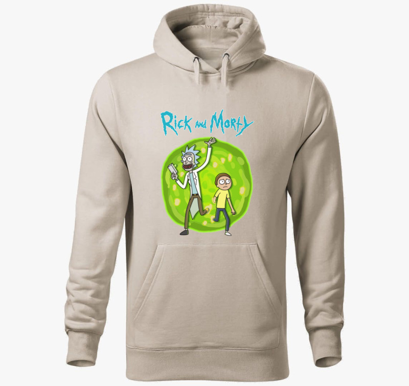 Rick and Morty kapucnis pulóver — Drapp szürke
