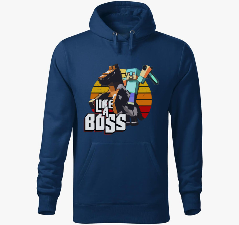 Minecraft Like a boss kapucnis pulóver — Éjkék