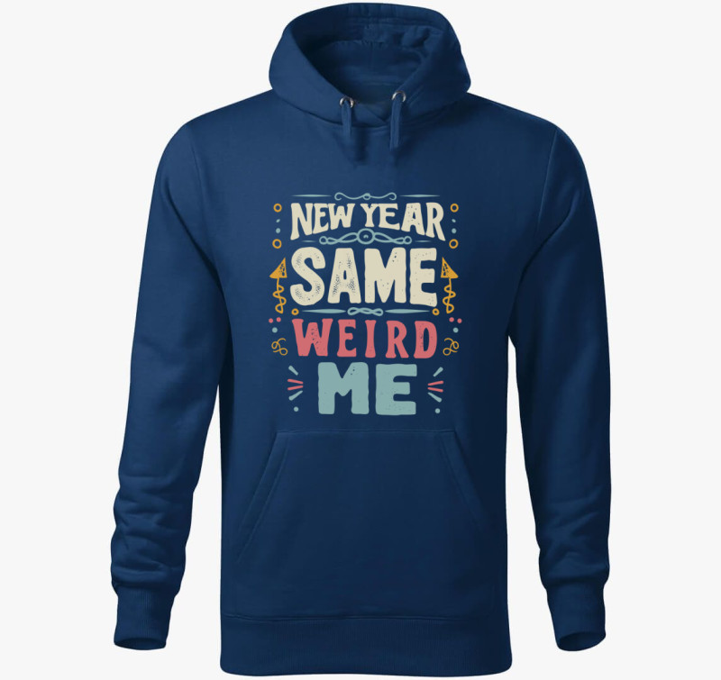 New Year Same Weird Me kapucnis pulóver — Éjkék