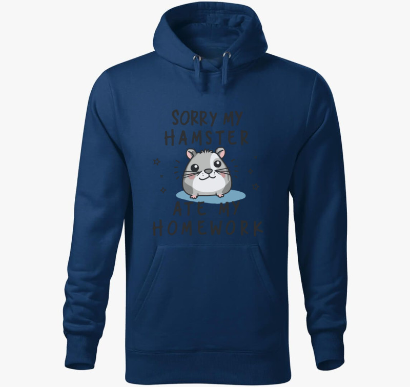 Sorry hamster kapucnis pulóver — Éjkék