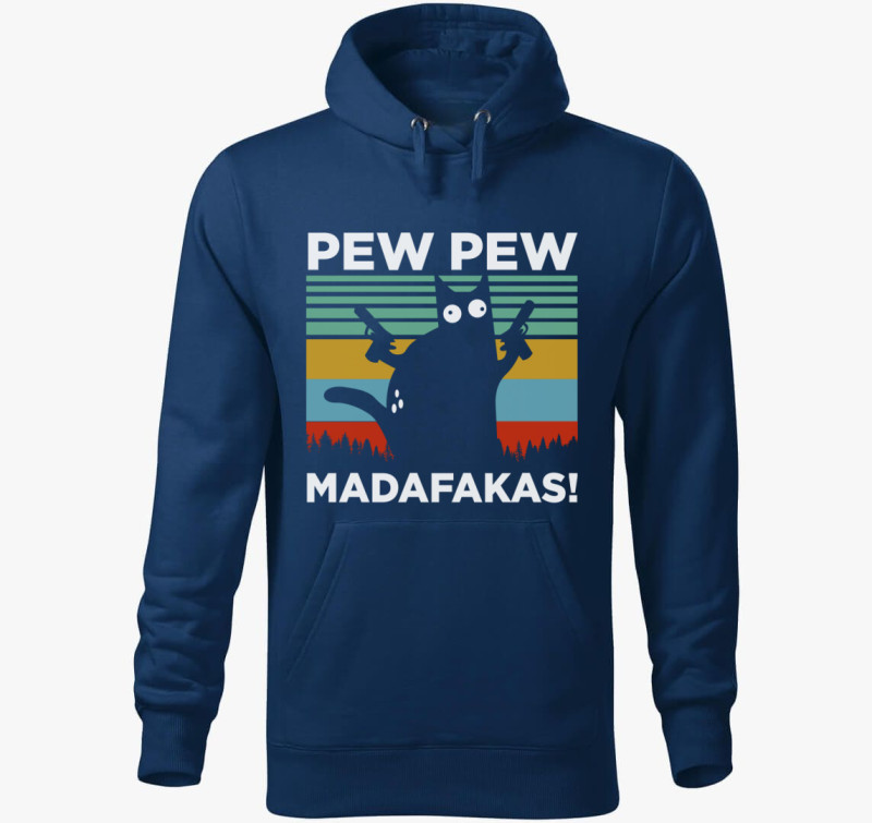 Macska Pew Pew vicces kapucnis pulóver — Éjkék