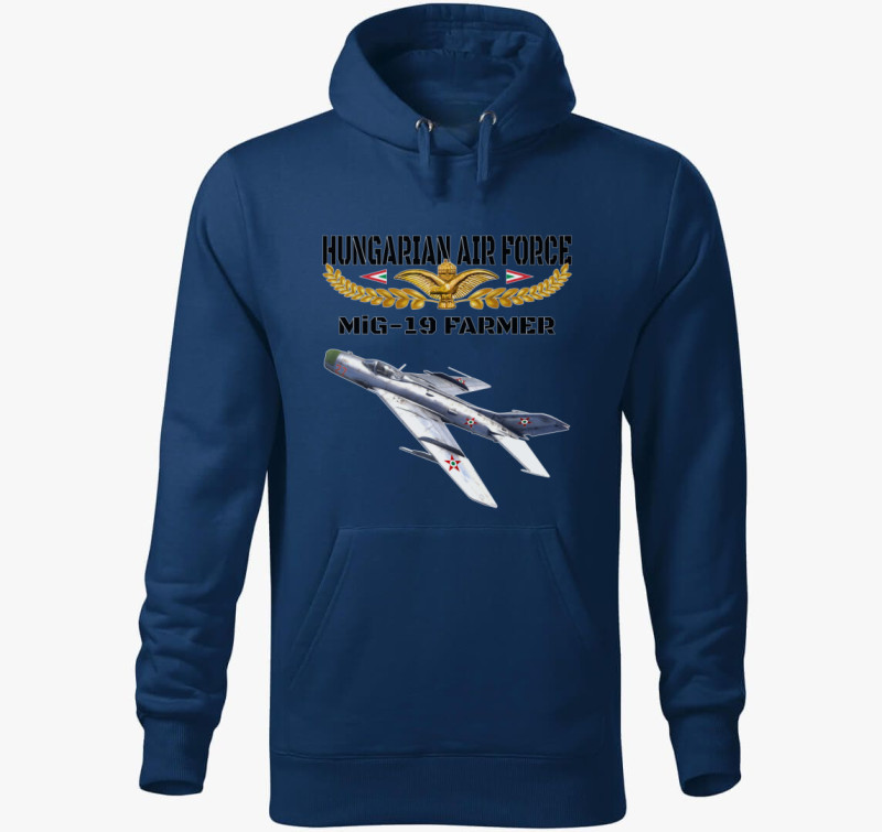 Aranysas MiG-19 kapucnis pulóver — Éjkék