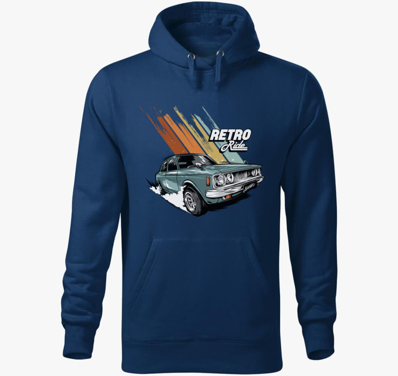 Retro Ride Autós design kapucnis pulóver — Éjkék