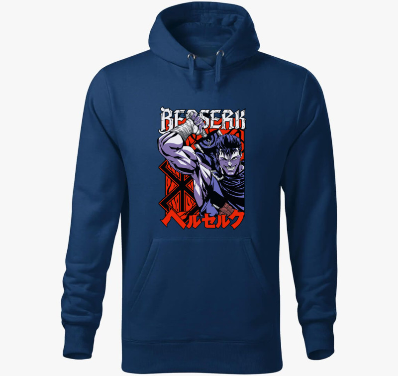 Berserk Guts kapucnis pulóver — Éjkék