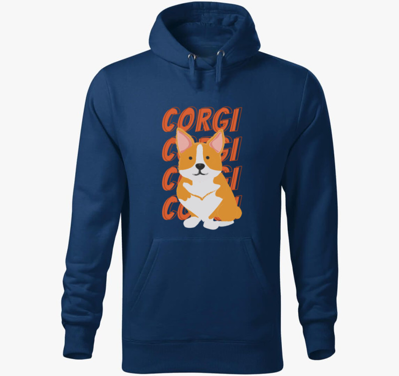 Corgi mintás kapucnis pulóver — Éjkék