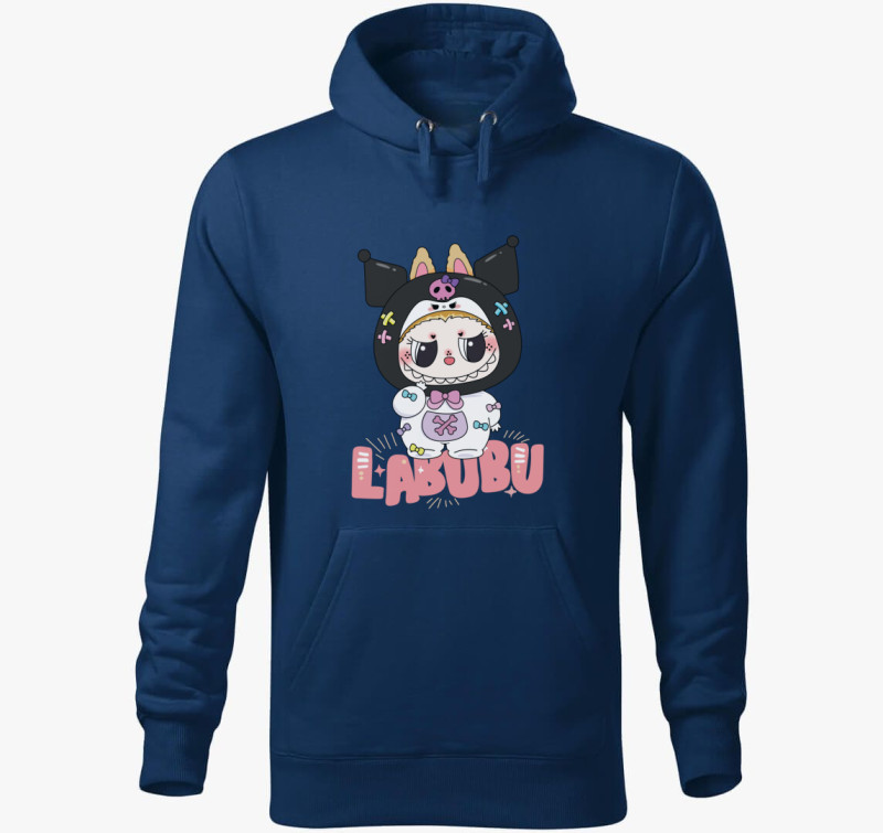 Kuromi labubu kapucnis pulóver — Éjkék
