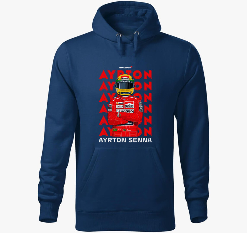 Ayrton Senna Feliratos kapucnis pulóver — Éjkék