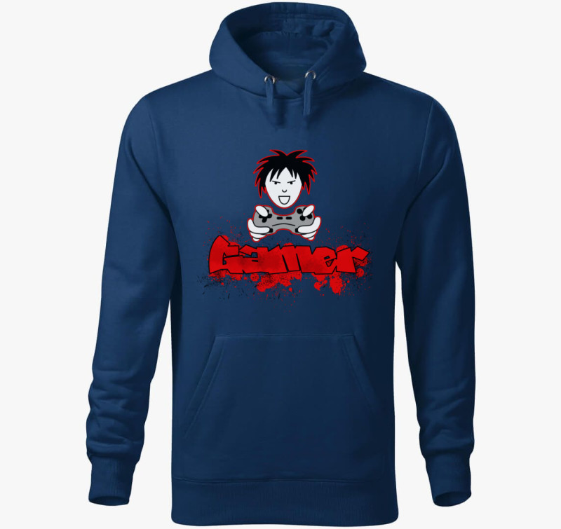 Gamer feliratú kapucnis pulóver — Éjkék