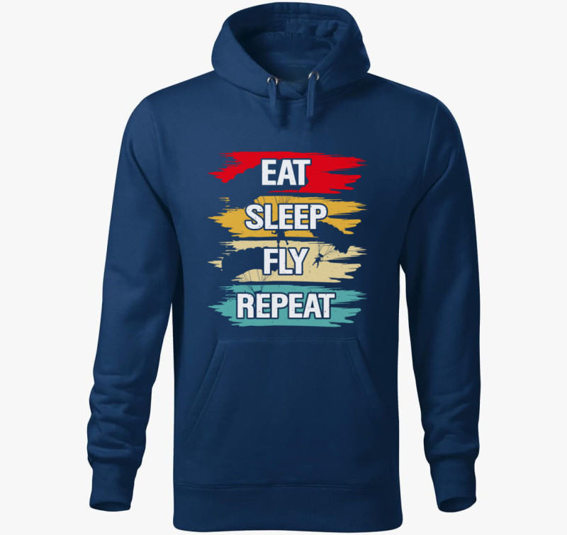 Eat sleep fly repeat kapucnis pulóver — Éjkék