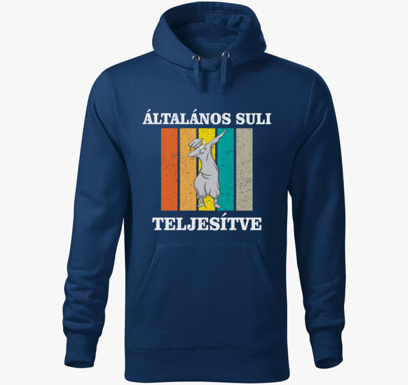 Általános suli teljesítve kapucnis pulóver — Éjkék