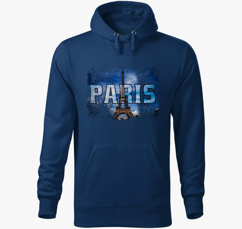 Paris kapucnis pulóver — Éjkék