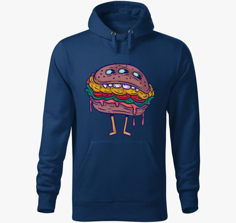 Hamburger szörny kapucnis pulóver — Éjkék