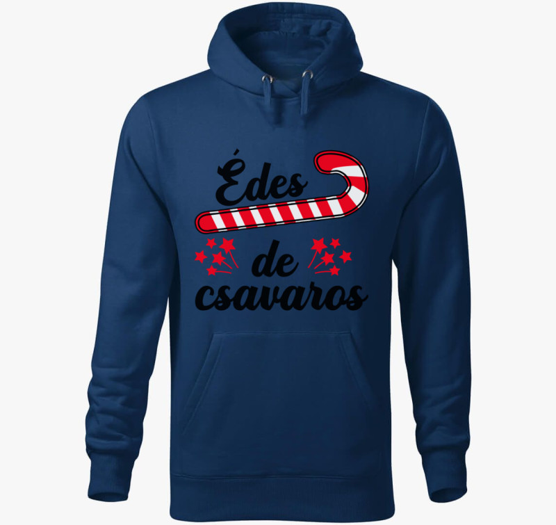 Édes de csavaros kapucnis pulóver — Éjkék