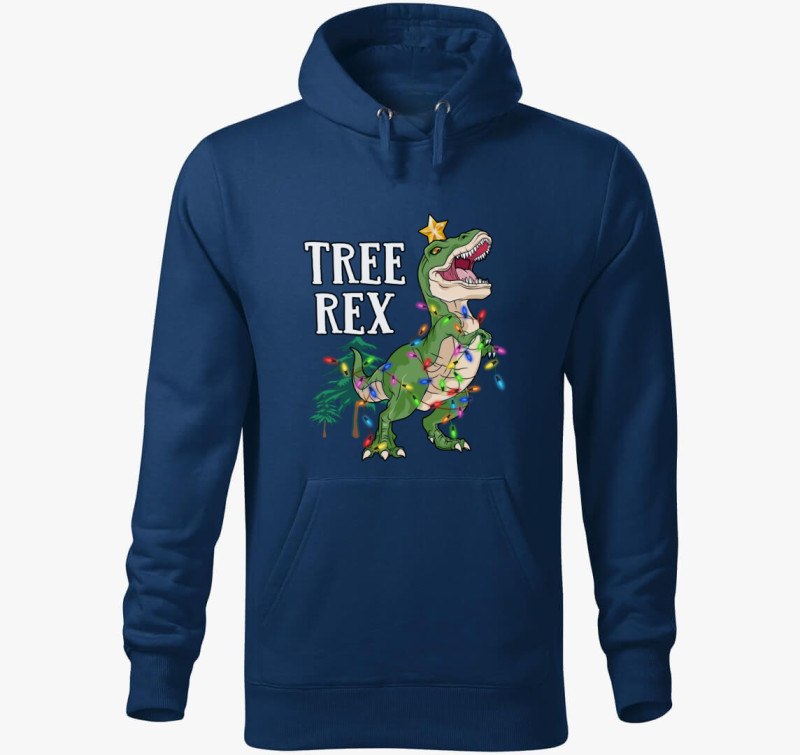 Tree Rex karácsonyi kapucnis pulóver — Éjkék