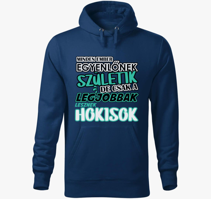 Egyenlőnek születik hokis kapucnis pulóver — Éjkék