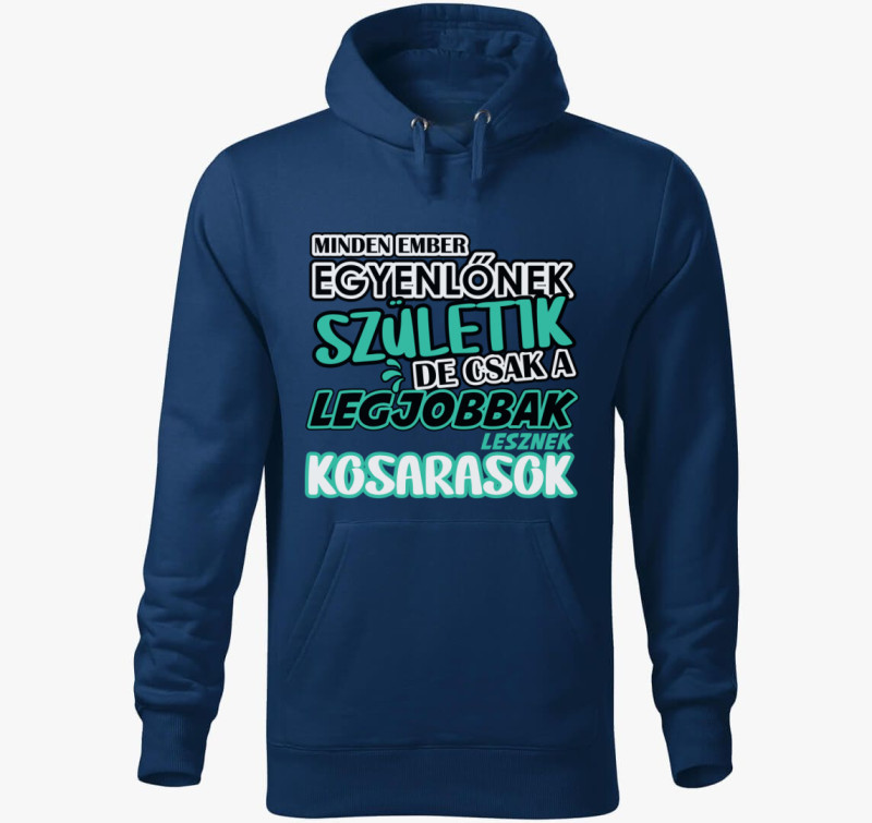 Egyenlőnek születik kosaras kapucnis pulóver — Éjkék