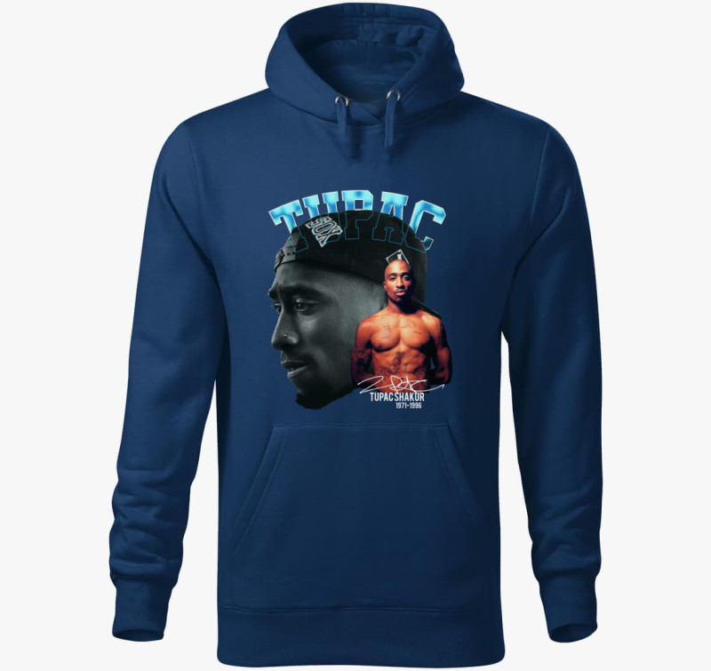 2Pac portrés kapucnis pulóver — Éjkék