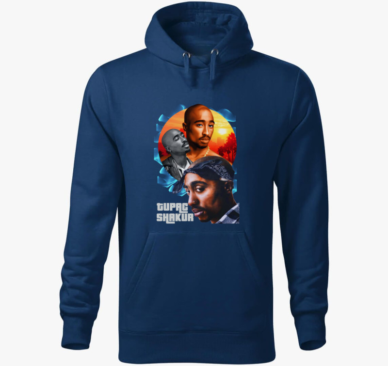 Tupac naplemente kapucnis pulóver — Éjkék