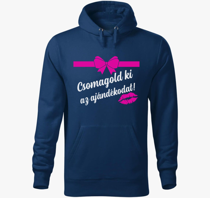 Csomagold ki az ajándékodat kapucnis pulóver — Éjkék