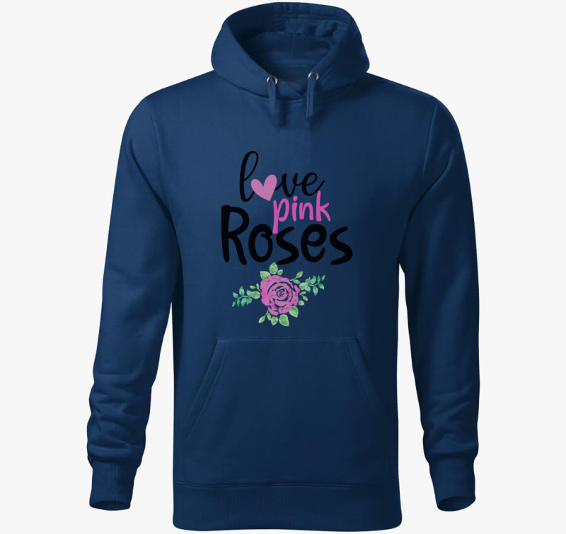 Love Pink Roses kapucnis pulóver — Éjkék