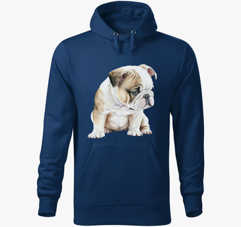 Angol bulldog kapucnis pulóver — Éjkék