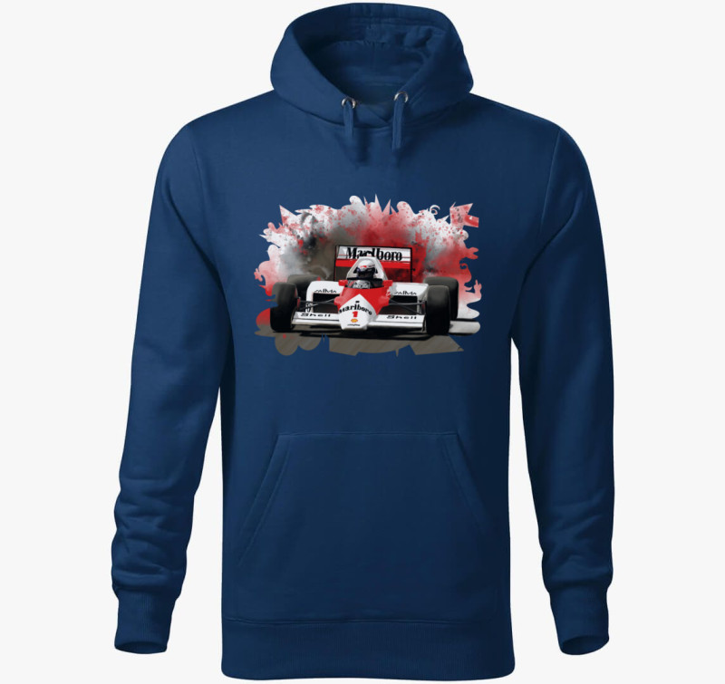 Alain Prost kapucnis pulóver — Éjkék