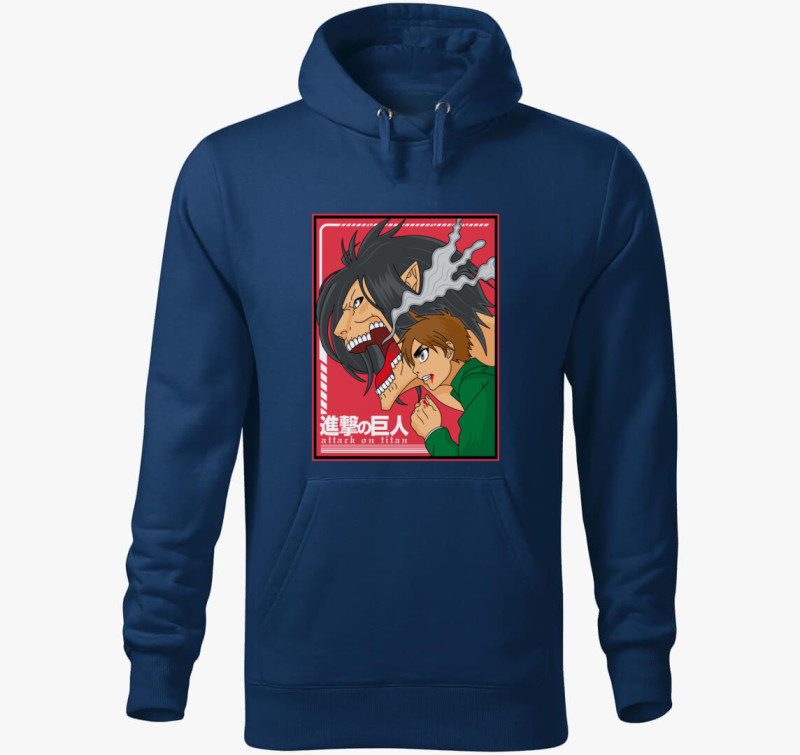 Attack on Titan Eren Yeager formái kapucnis pulóver — Éjkék