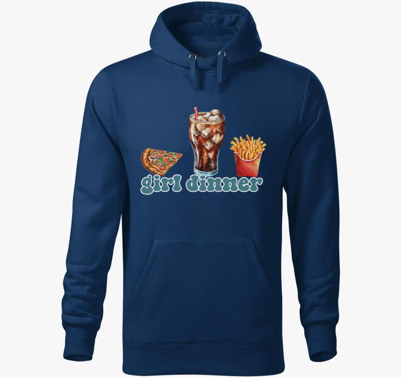 Girl dinner fastfood kapucnis pulóver — Éjkék