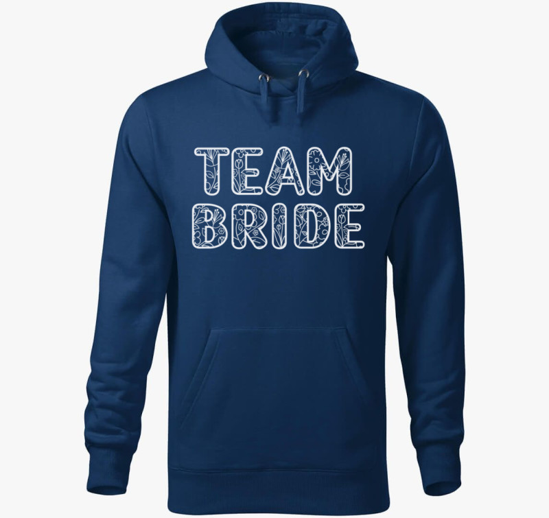 TEAM Bride fehér virágos betűs kapucnis pulóver — Éjkék