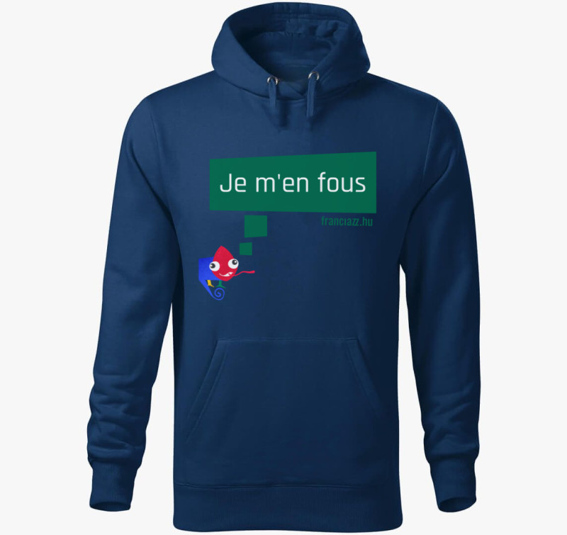 Nem érdekel! színes feliratú kapucnis pulóver — Éjkék