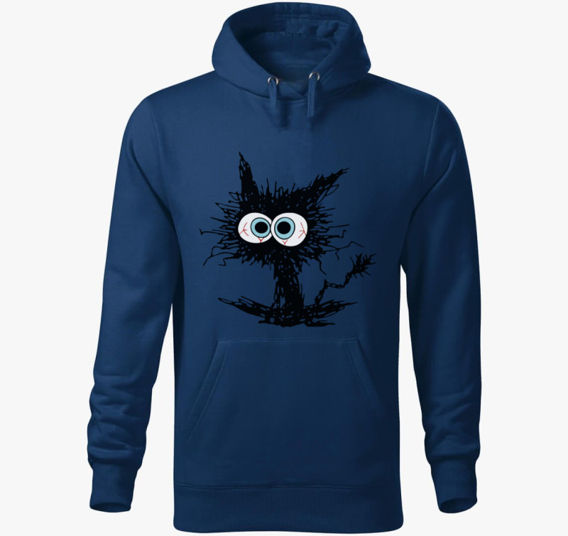 Black cat meme kapucnis pulóver — Éjkék