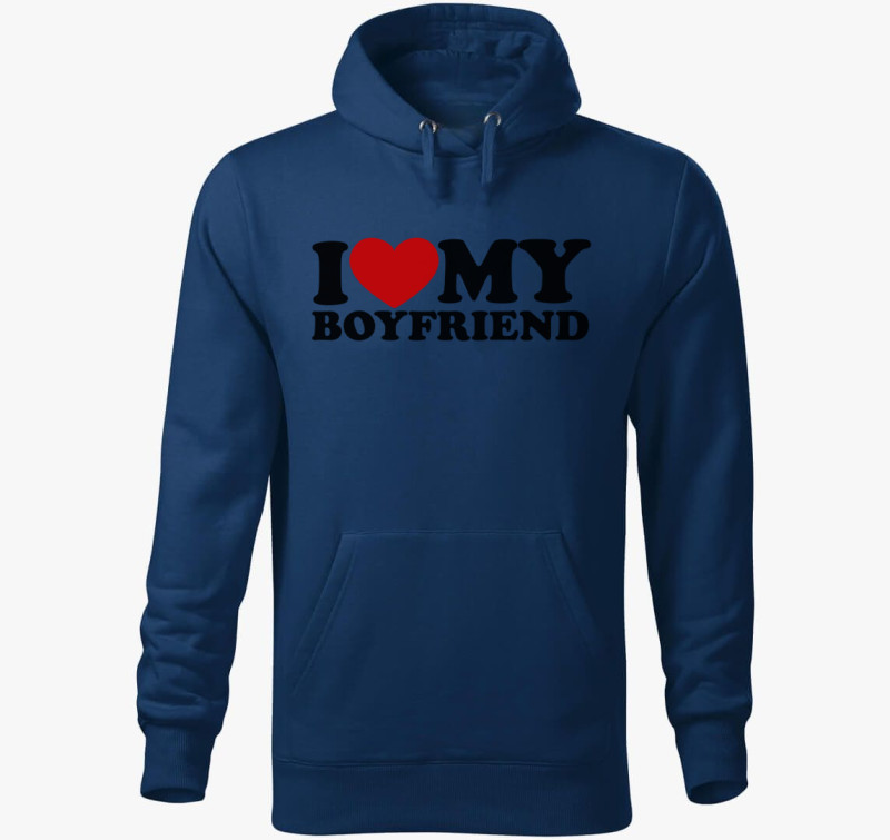 I love my boyfriend kapucnis pulóver — Éjkék