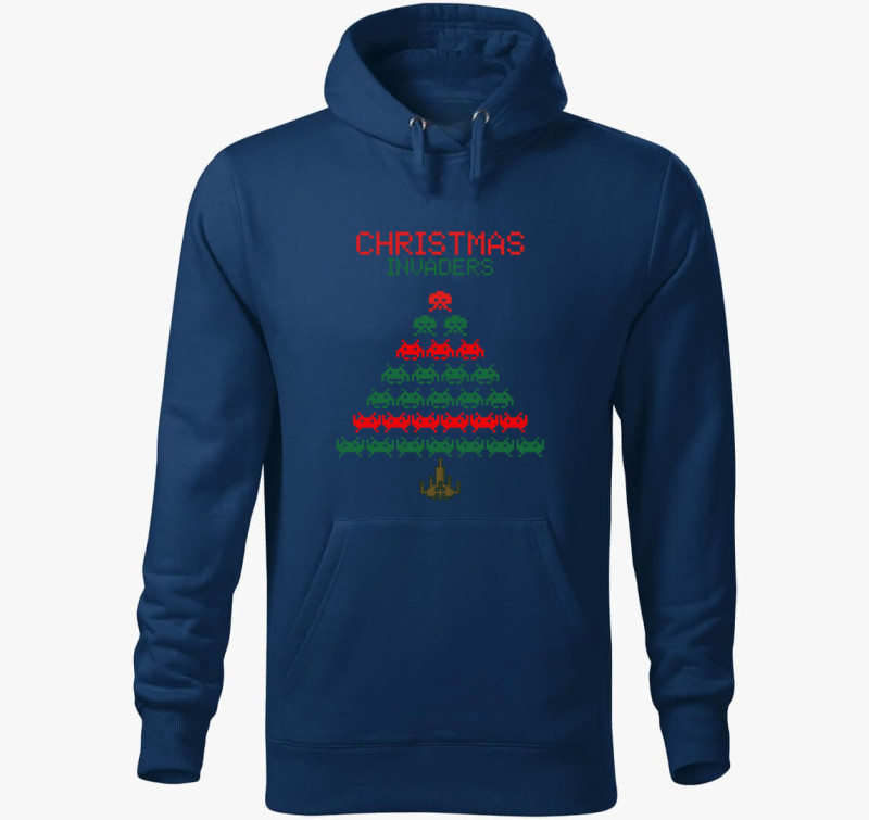 Christmas Invaders - Karácsonyi kapucnis pulóver — Éjkék