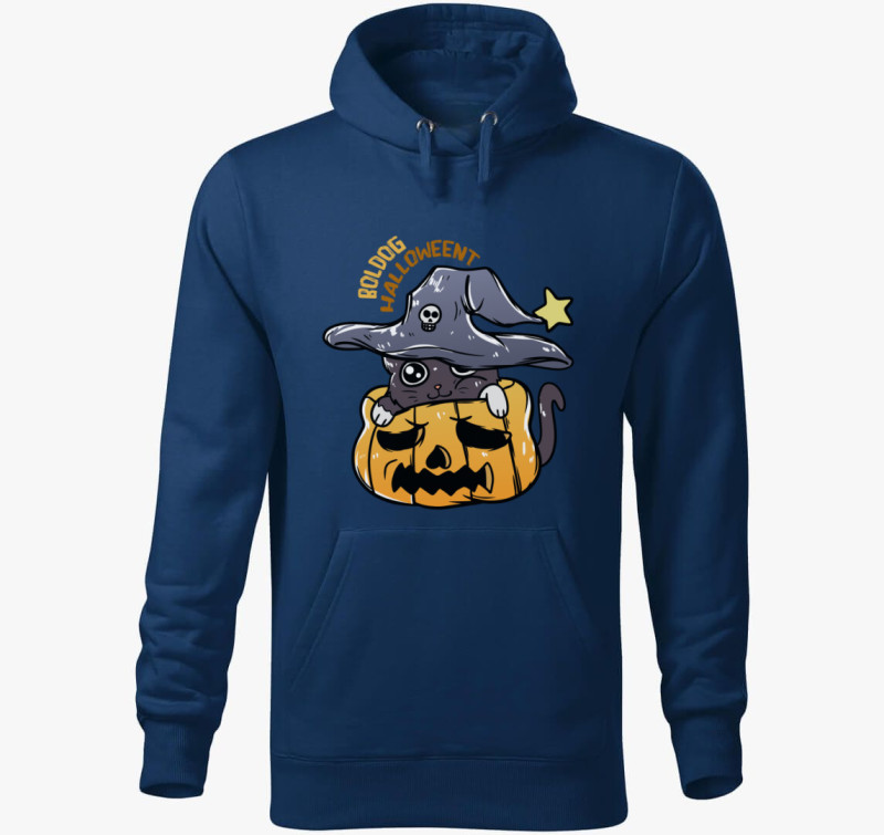 Cicás halloweeni kapucnis pulóver — Éjkék